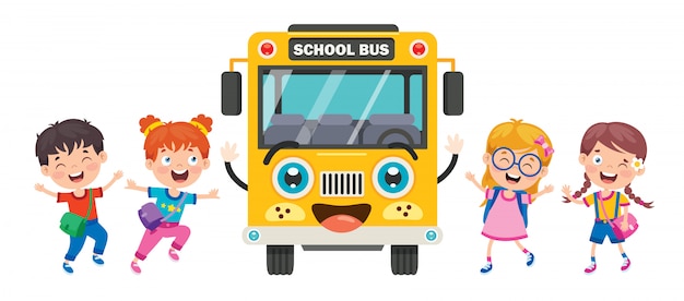 Vector gelukkige kinderen en schoolbus