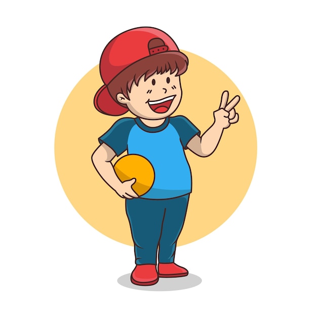 Gelukkige kinderen met een bal in zijn hand cartoon vectorillustratie