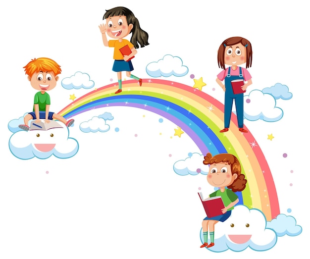 Gelukkige kinderen met regenboog