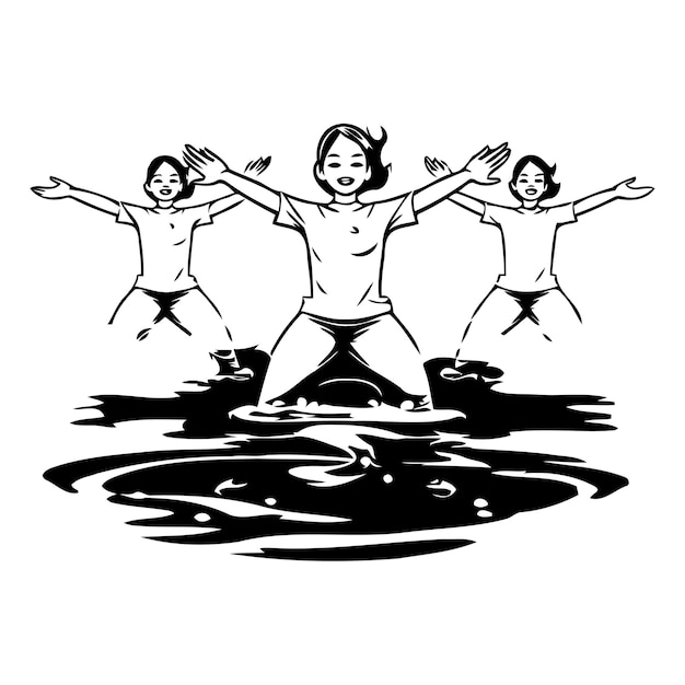 Vector gelukkige kinderen springen in het water vectorillustratie van gelukkige kinderen die in het water springen