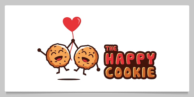 Gelukkige koekjes koekjes vliegen met hartvormige ballonnen karakter cartoon ontwerp illustratie