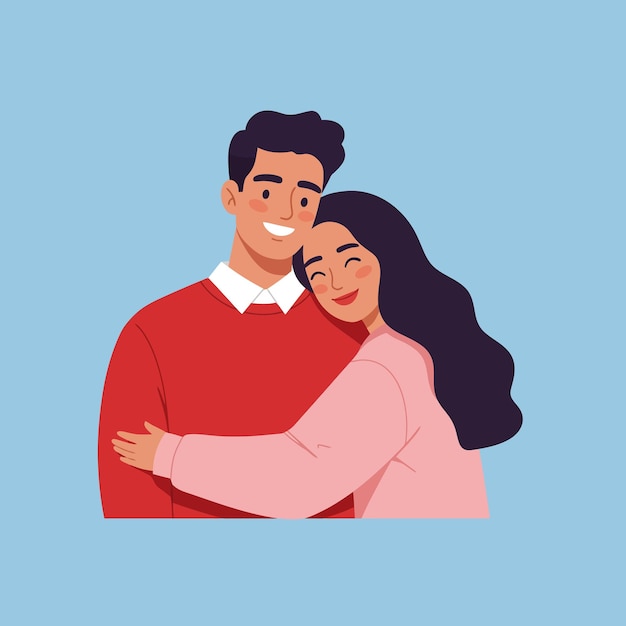 Gelukkige koppel omhelst romantische illustratie vectorgrafiek