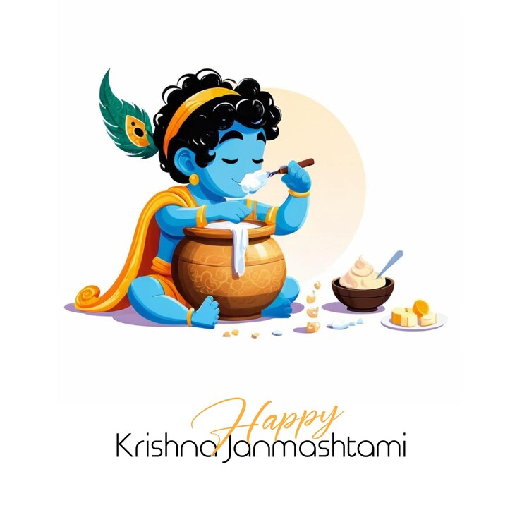 Vector gelukkige krishna janmashtami illustratie van baby lord krishna