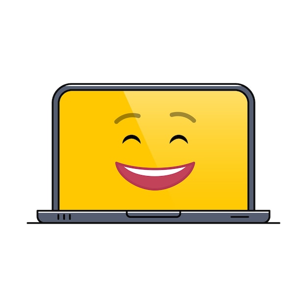 Gelukkige laptop computer geïsoleerde emoticon