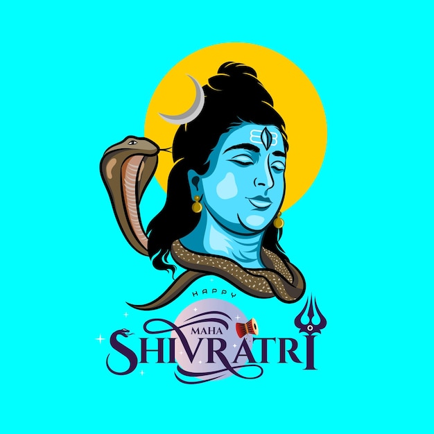 Gelukkige Maha shivratri-groet met Lord Shiva-illustratie en typografielogo