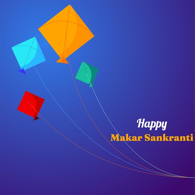 Gelukkige makar sankranti-banner gemaakt met kleurrijke vliegerobjecten