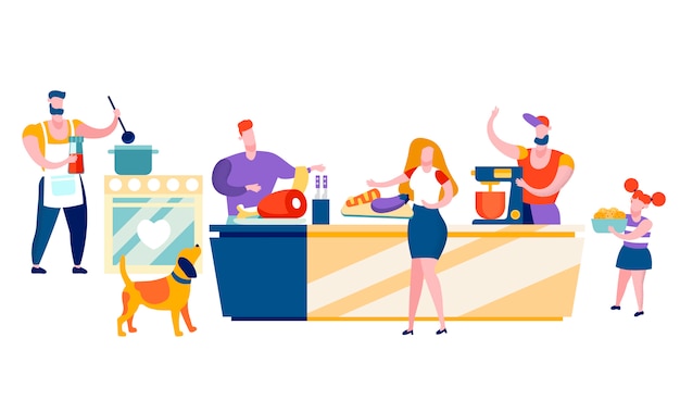Gelukkige mensen koken thuis familie vrije tijd