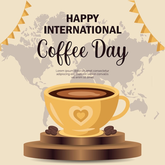 Gelukkige moderne internationale dag van koffie poster sociale media sjabloon