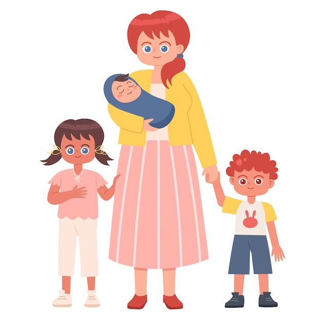 Gelukkige moeder met drie kinderen vector afbeelding