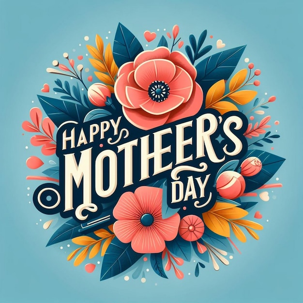 Gelukkige moederdag kaartje met bloemen en harten in de stijl van licht magenta