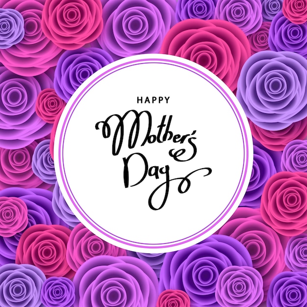 Gelukkige moederdag wenskaart met rozen belettering bloemen voor banners posters voucher korting verkoop advertentie sjabloon Floral achtergrond Vector
