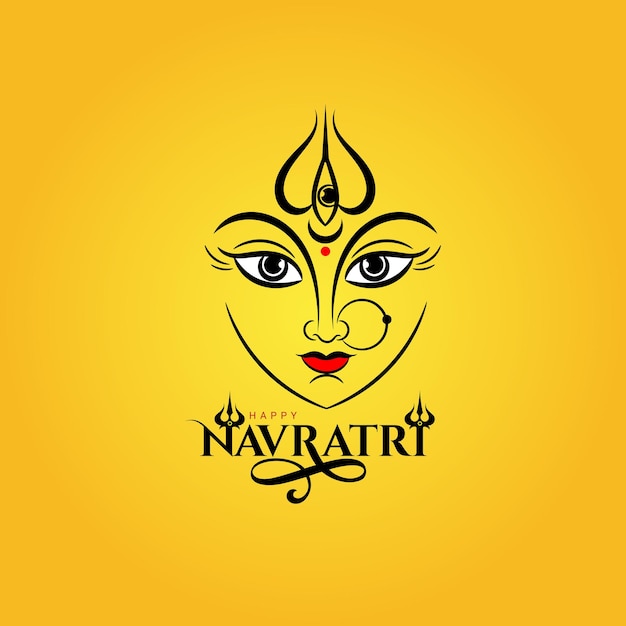 Gelukkige Navratri-groet met Maa Durga-gezichtsillustratie en typografiekunst