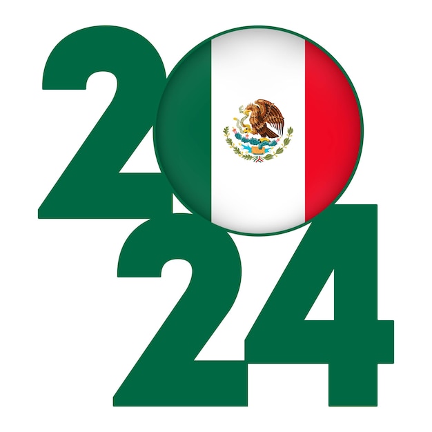 Gelukkige Nieuwjaar 2024 banner met de Mexicaanse vlag binnen Vector illustratie