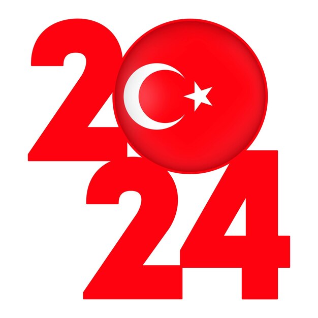 Gelukkige Nieuwjaar 2024 banner met de Turkse vlag binnen Vector illustratie