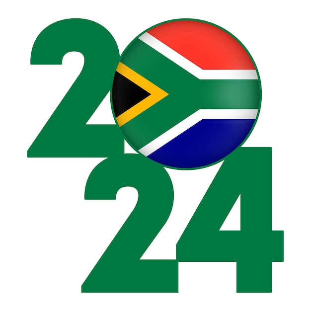 Gelukkige Nieuwjaar 2024 banner met Zuid-Afrikaanse vlag binnen Vector illustratie