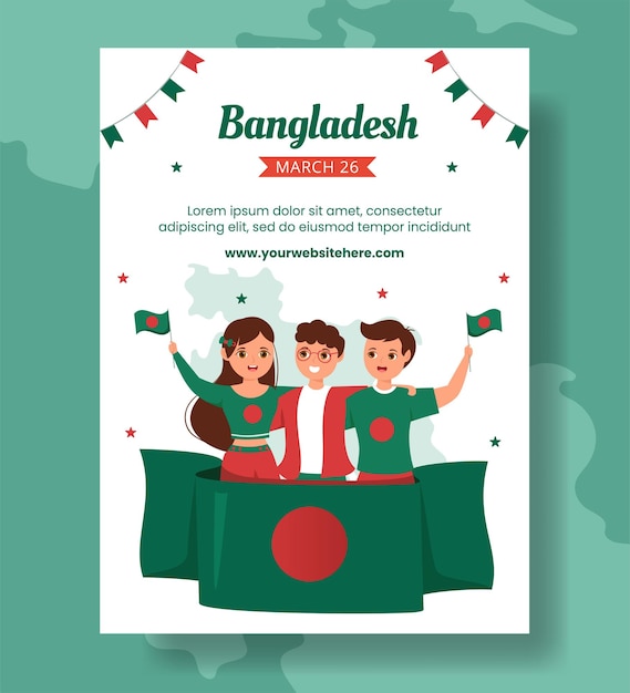 Gelukkige Onafhankelijkheid Bangladesh Dag Verticale Poster Handgetekende Sjablonen Achtergrond Illustratie