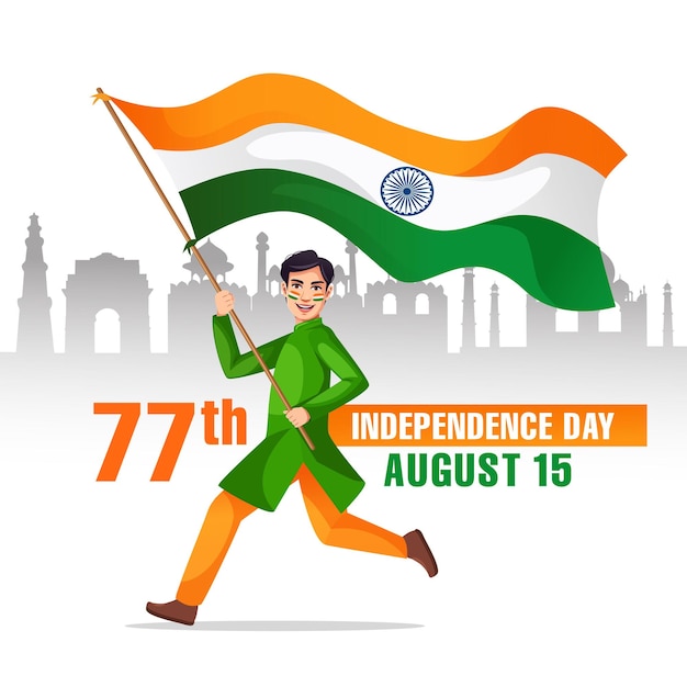 Vector gelukkige onafhankelijkheidsdag india vectorillustratie van indiase vlag poster sjabloonontwerp voor spandoek