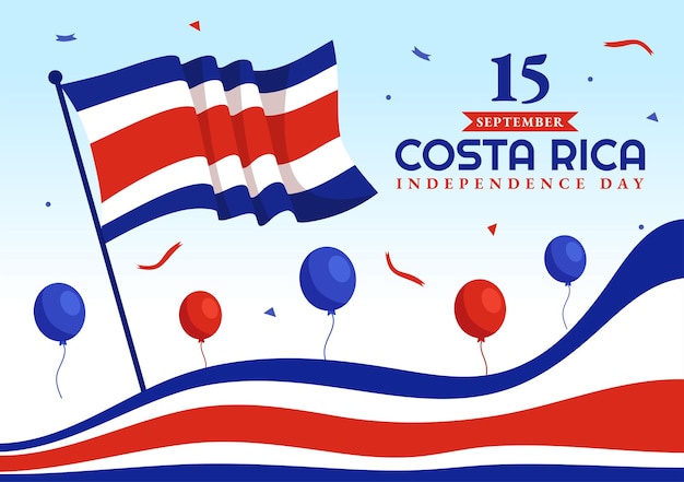 Gelukkige onafhankelijkheidsdag van Costa Rica vectorillustratie met golvende vlag achtergrond en confetti