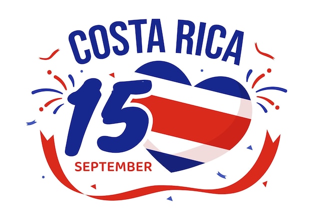 Gelukkige onafhankelijkheidsdag van Costa Rica vectorillustratie met golvende vlag achtergrond en confetti