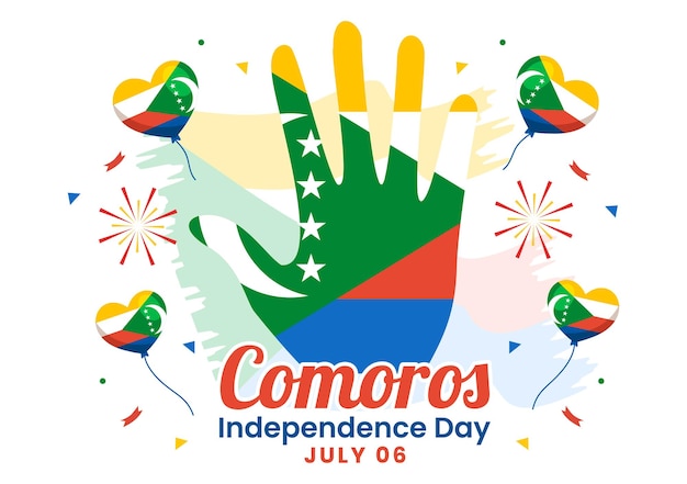 Vector gelukkige onafhankelijkheidsdag van de comoren vectorillustratie op 6 juli met comorese vlag die zwaait