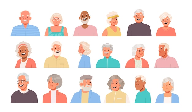 Gelukkige oude mensen avatars set portretten van oudere mannen en vrouwen _ai_generated
