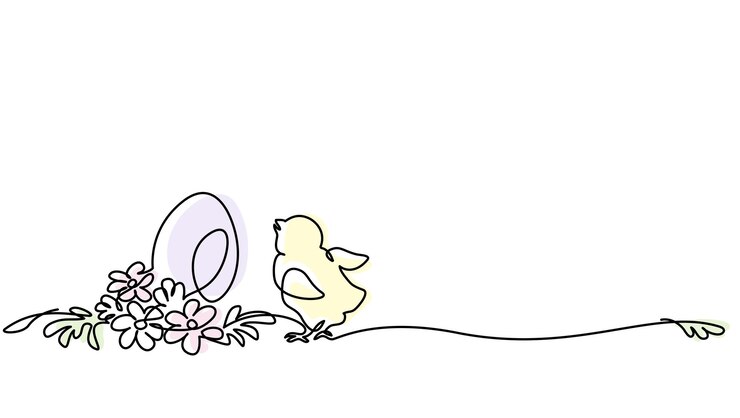 Vector gelukkige paas lente decoratie paaseieren kuikens en bloemen continue een lijn tekenen vector
