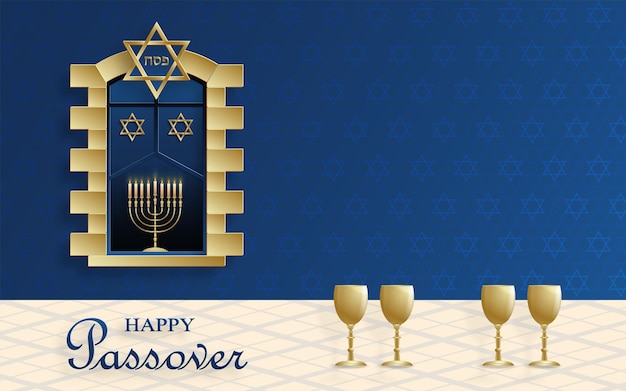 Vector gelukkige pascha-kaart de pessah-vakantie met leuke en creatieve joodse symbolen
