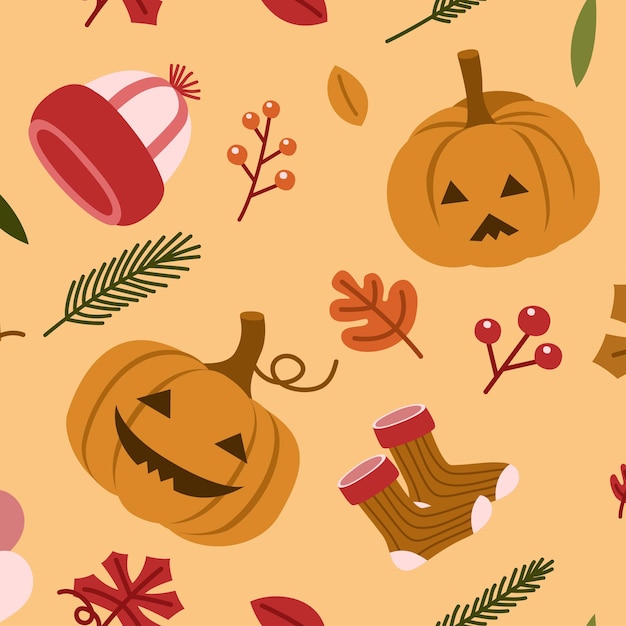 Gelukkige pompoen in herfstpatroon vectorillustratie