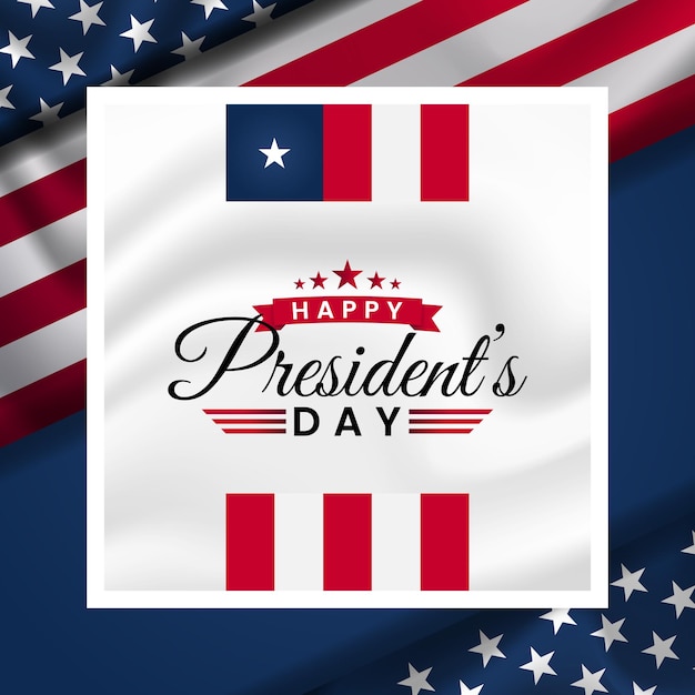 Vector gelukkige presidents day banners of posters sjabloon met zwaaiende amerikaanse vlag