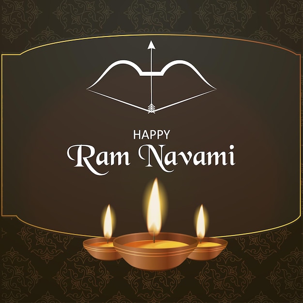 Gelukkige Ram Navami Groeten Donkerbruine Witte Achtergrond Indiase Hindoeïsme Festival Social Media Banner Gratis Vector