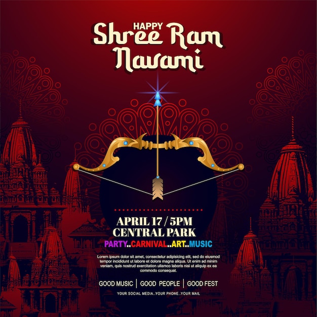 Vector gelukkige ram navami poster met gradiënt kleur