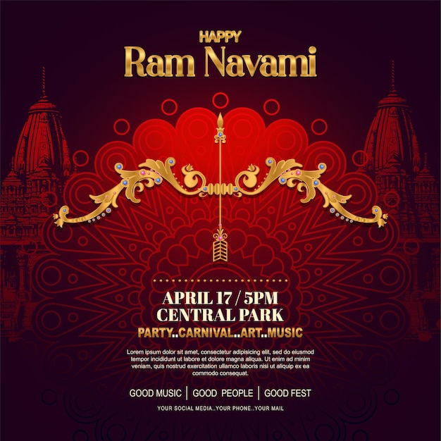 Vector gelukkige ram navami poster met gradiënt kleur