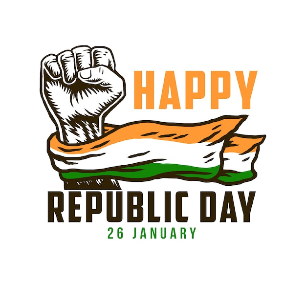 Gelukkige republiekdag met de nationale vlag van india op vuist