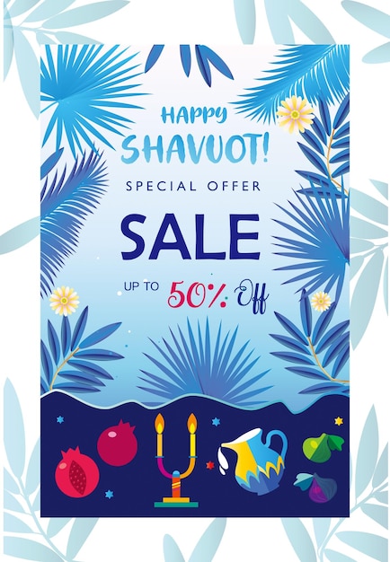 Gelukkige Shavuot vertalen van het Hebreeuws Joodse feestverkoop banner uitnodiging geschenkkaart