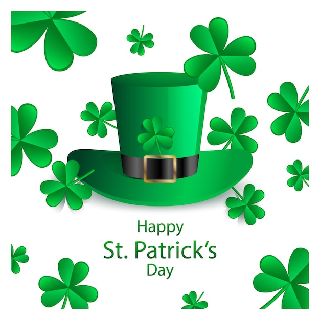 Gelukkige St. Patrick's Day letterteken met klaverbladeren en groene hoed