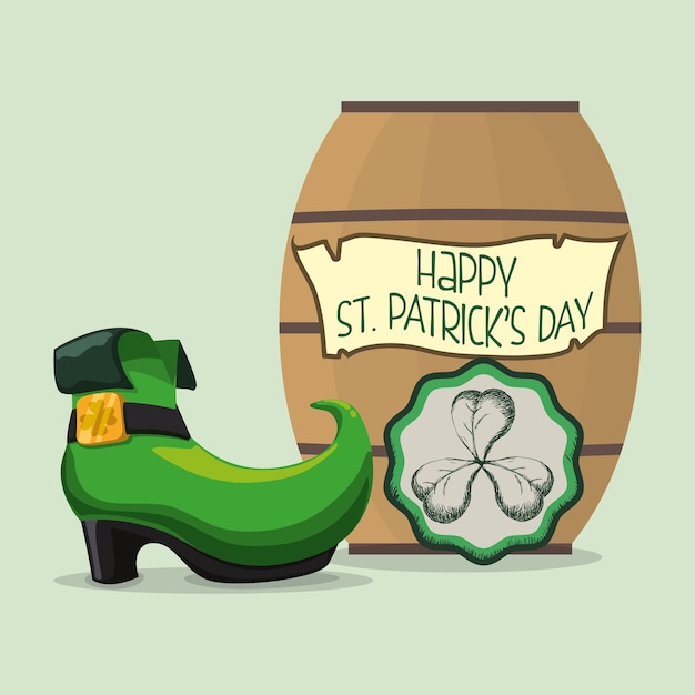 Gelukkige st patricks dag kaart laars vat en klaver