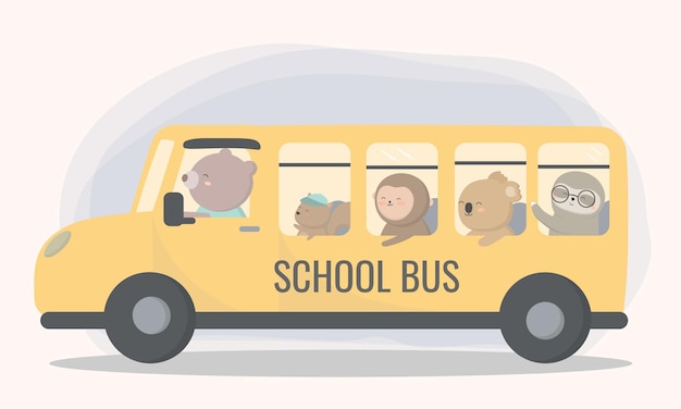 Gelukkige studentenkinderen in de schoolbus. welkom terug in het semester.