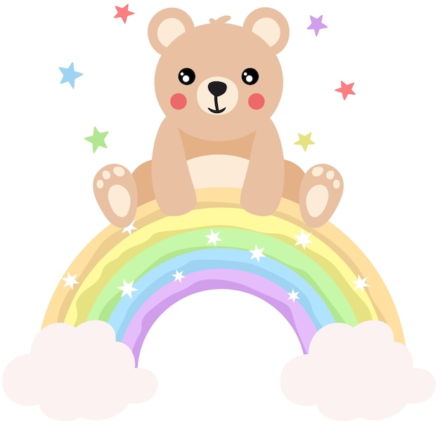 Gelukkige teddybeer op de top van de regenboog