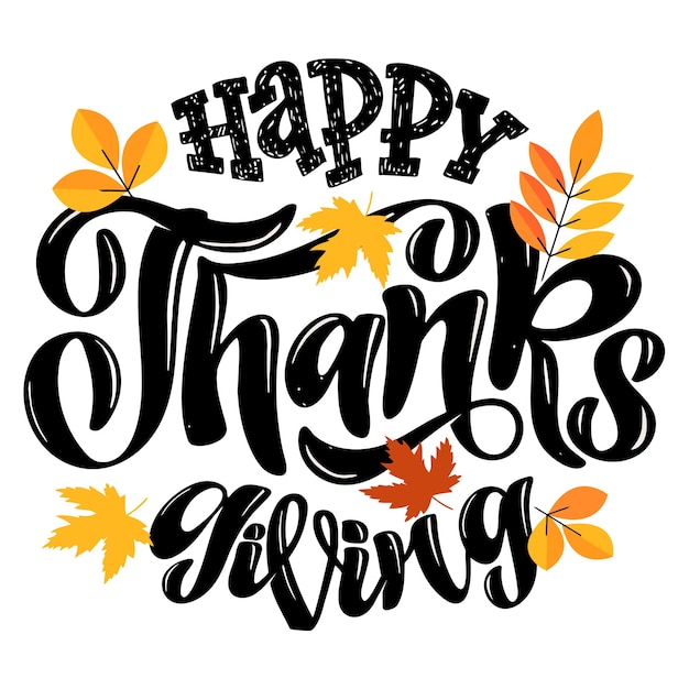Vector gelukkige thanksgiving day schattige met de hand getekende doodle lettering label wees dankbaar geef dank