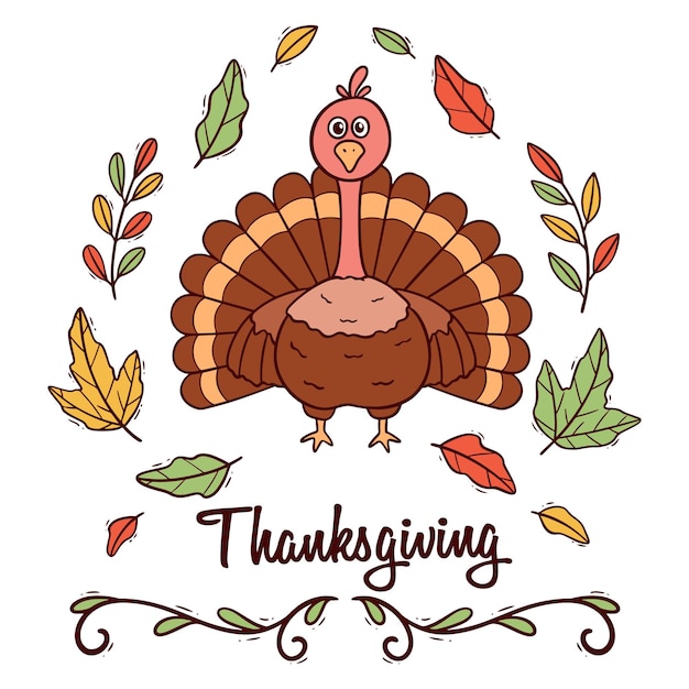 Vector gelukkige thanksgiving handtekening illustratie met kalkoen en bladeren op witte achtergrond gelukkiger dan