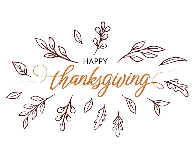 Vector gelukkige thanksgiving lettering achtergrond met bladeren vector illustratie