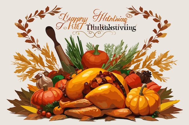 Gelukkige Thanksgiving pompoenen met gevallen bladeren appels en uitnodiging achtergrondontwerp