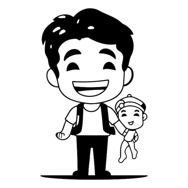 Vector gelukkige vader met zijn zoon van een cartoon personage
