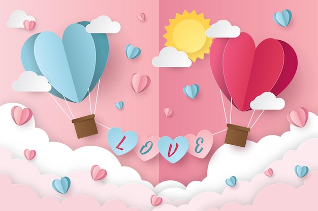 Gelukkige Valentijnsdag achtergrond sjabloon met papier gesneden stijl