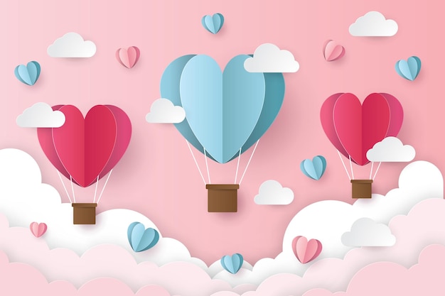 Gelukkige Valentijnsdag achtergrond sjabloon met papier gesneden stijl