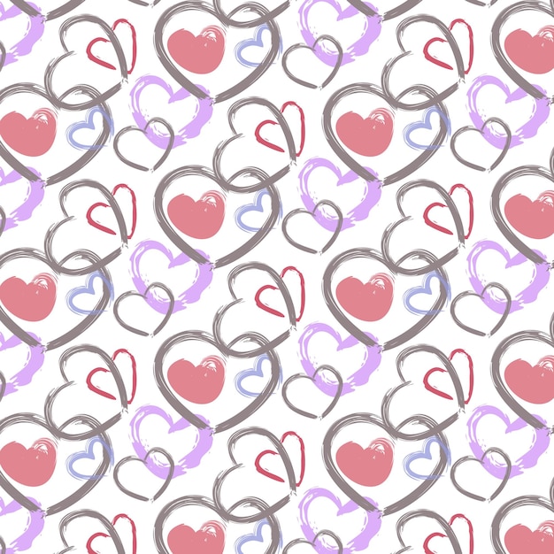 Vector gelukkige valentijnsdag leuke doodle hart stijl naadloos patroon decoratieve textuur voor bruiloft