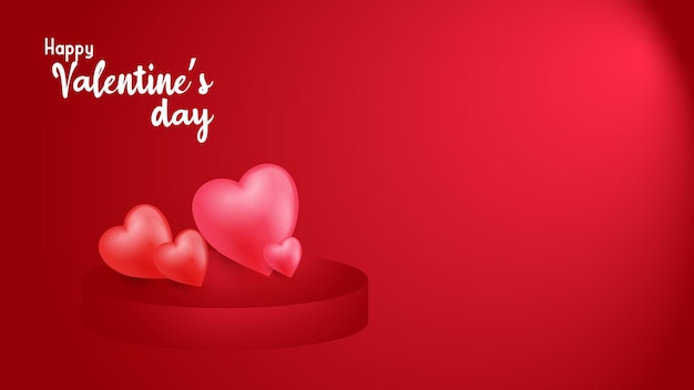 Gelukkige valentijnspodiumachtergrond met combinatie van 3d harten