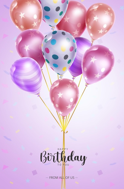 Gelukkige verjaardag ballon vector ontwerp. Gefeliciteerd met je verjaardag sms met bos.