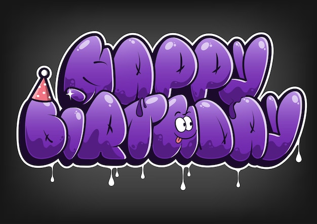 Vector gelukkige verjaardag belettering in bubble graffiti-stijl