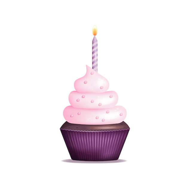 Gelukkige verjaardag cupcake met kaars Verjaardagskaart met 3d cupcake